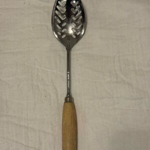 Vintage  A&J Stainless Steel 12" Slotted Cooking Spoon w/ Wood Handle USA